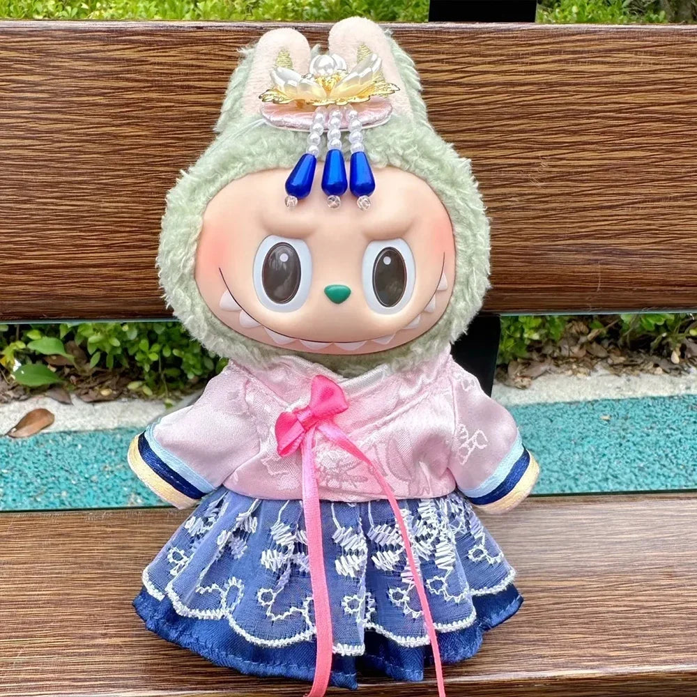 For Labubu I II III Dolls Clothes for Korean Traditional Dress Hanbok Outfit Doll Accessories National Costumes Suit Peaceful Pleasures Health and Wellness E No Doll
