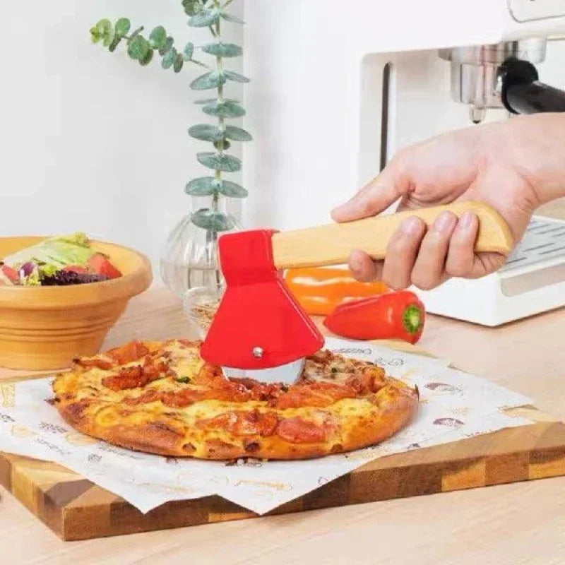 Stainless steel Pizza Cutter Kitchen Restaurant pizza axel tool Axe Pizza Cutter with Bamboo Handle and Sharp Rotating Blade Peaceful Pleasures Health and Wellness