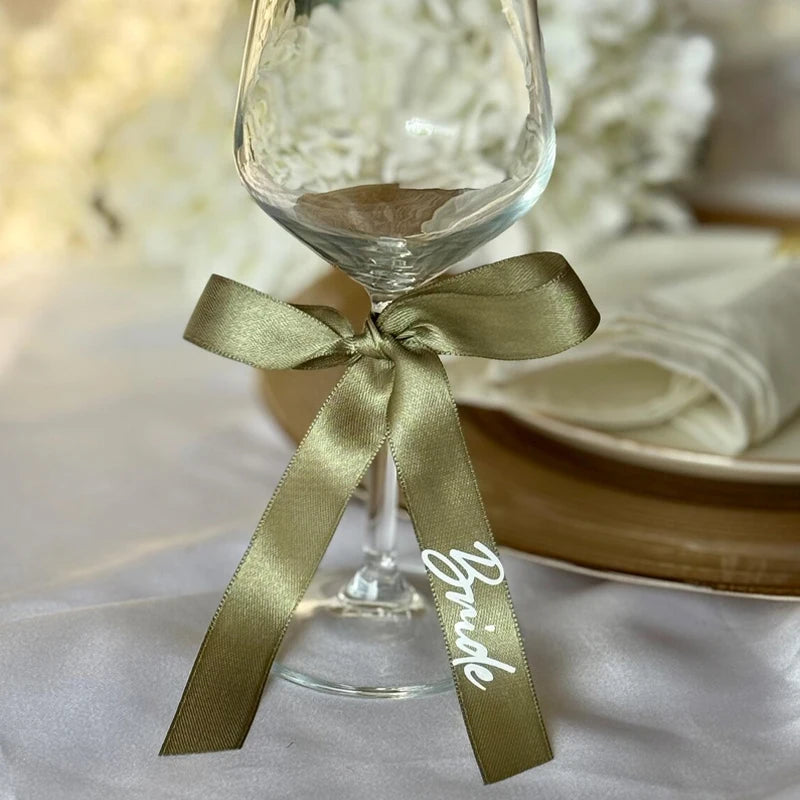 5-Pack Bride Bridesmaid Ribbon Champagne Glass Tags | Wedding Wedding Party Decor Peaceful Pleasures Health and Wellness