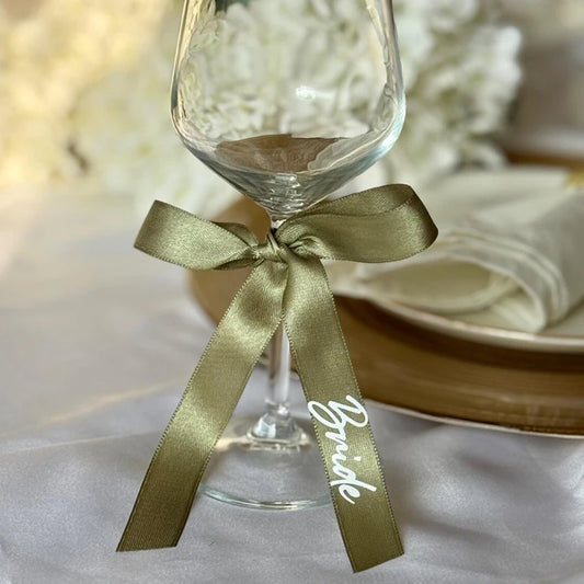 5-Pack Bride Bridesmaid Ribbon Champagne Glass Tags | Wedding Wedding Party Decor Peaceful Pleasures Health and Wellness