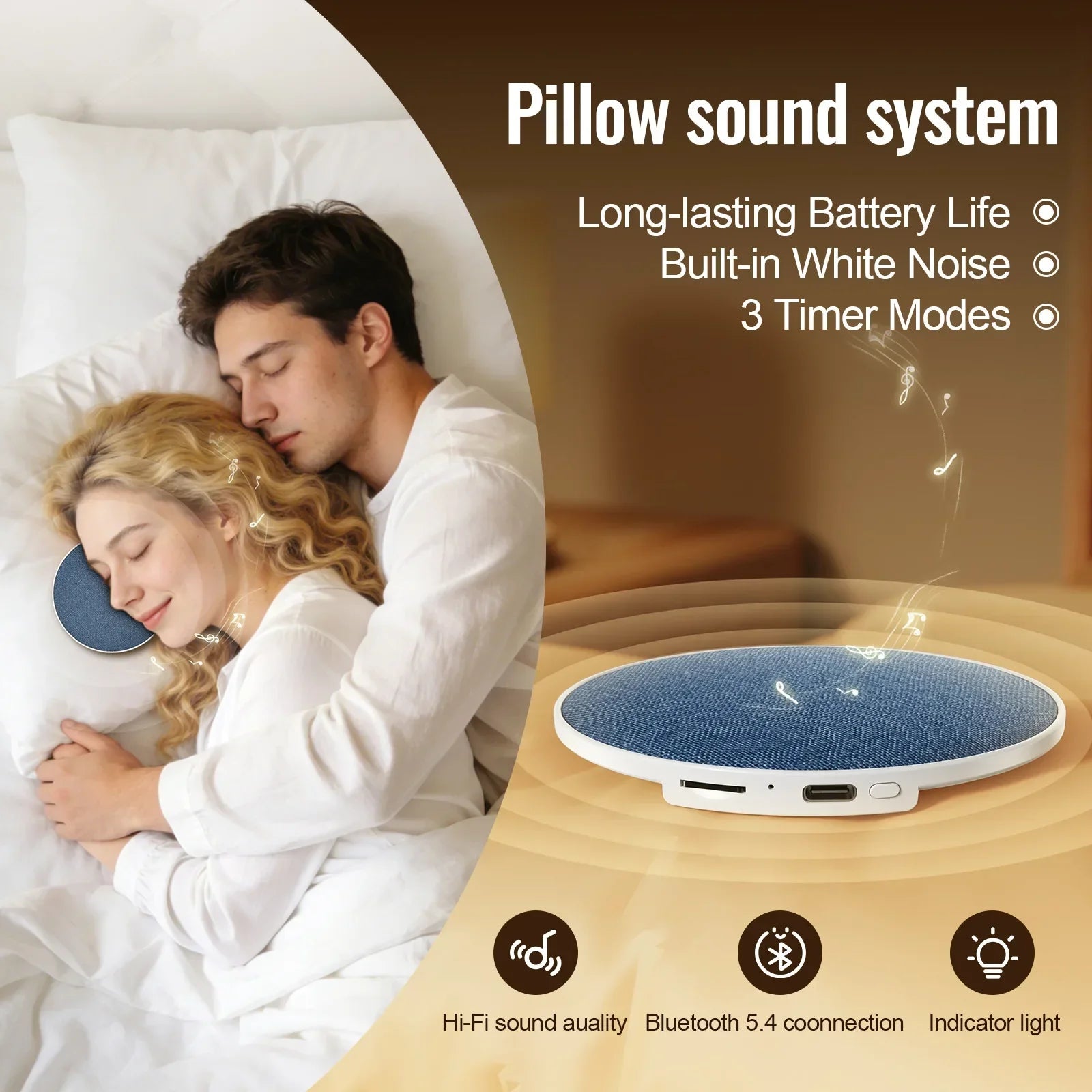 Mini Sleep Speaker Under Pillow Bluetooth 5.4 Wireless White Noise Machine HiFi Sound Private Audio No Disturb Partner Peaceful Pleasures Health and Wellness