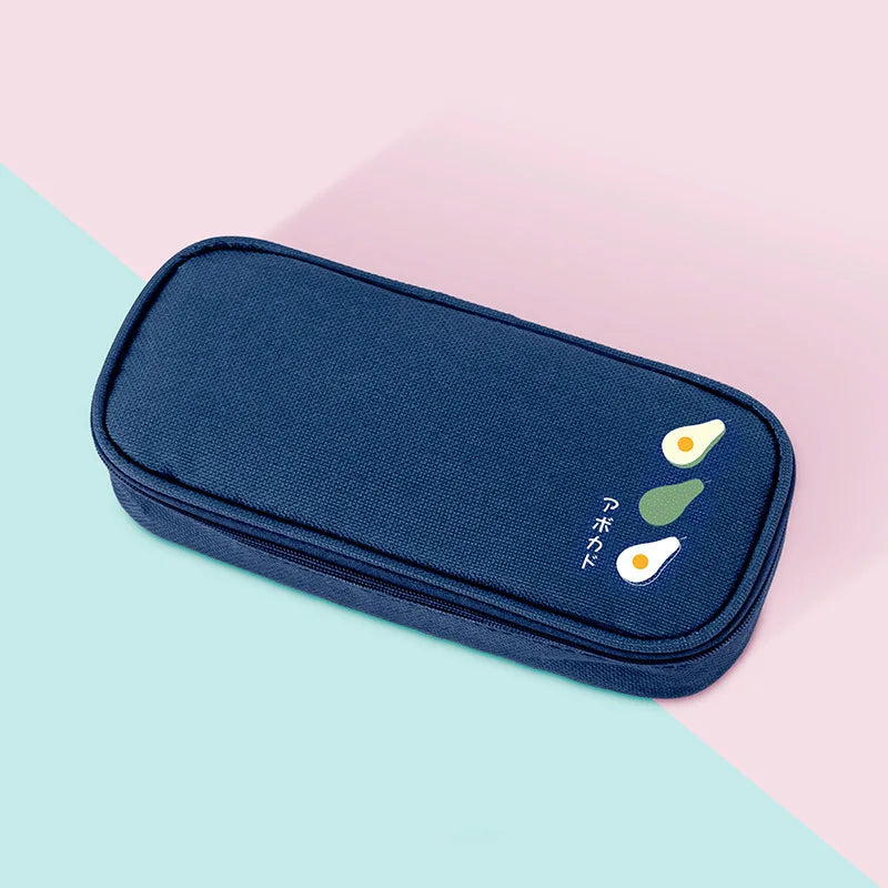 School Pencil Cases Large Capacity Fruit Pencil Bag Organizer Korean Pouch for Boys Girls Kawaii Stationery Office Supplies Peaceful Pleasures Health and Wellness deepblue