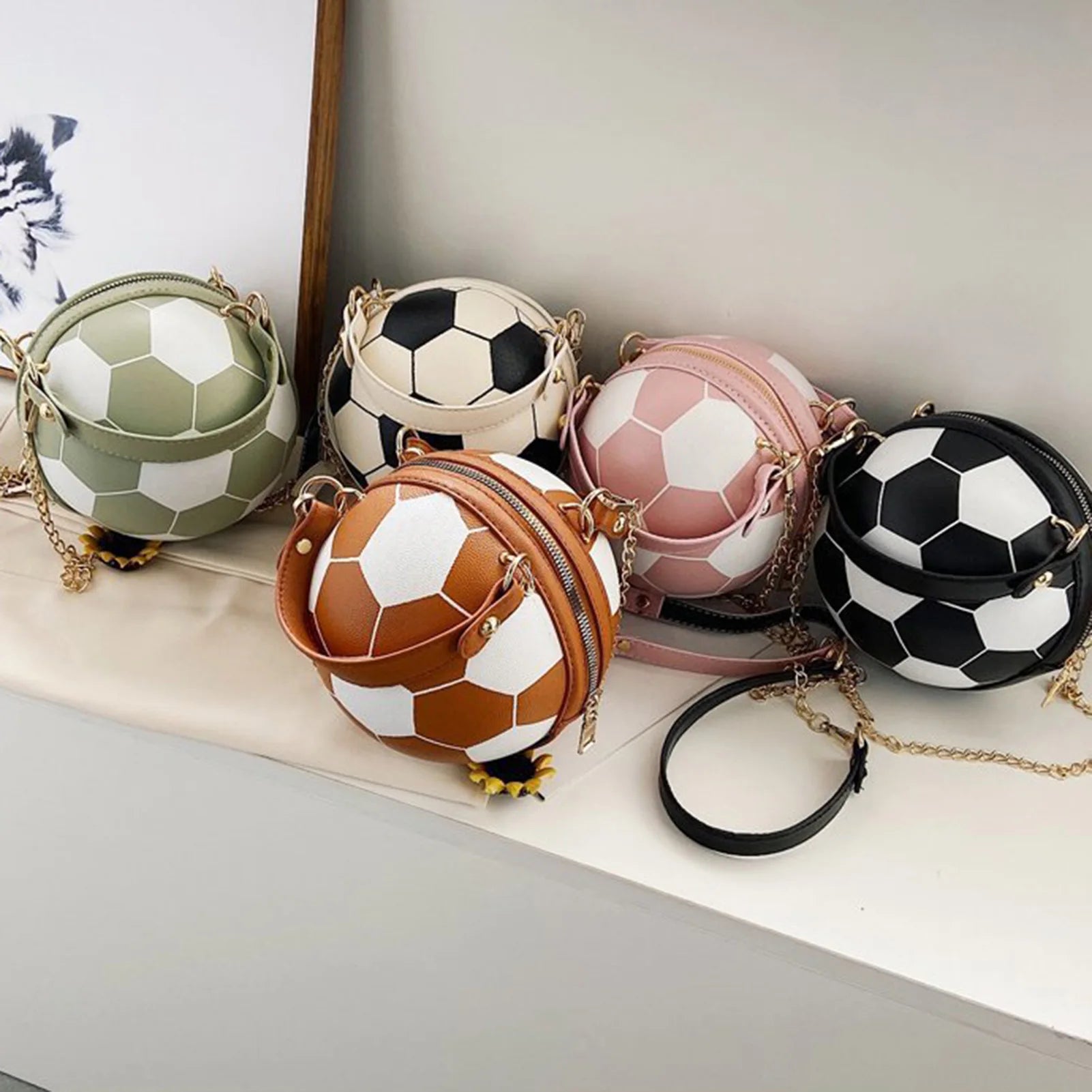Novelty Basketball Purse For Women PU Leather Basketball Soccer Shoulder Bag for Daily Shopping Travel Peaceful Pleasures Health and Wellness
