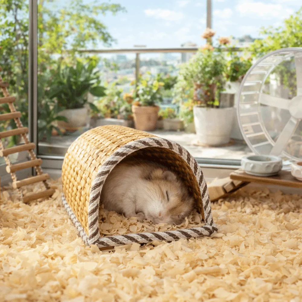 Bamboo Hamster Cave Nest | Cool Breathable Summer Pet Shelter