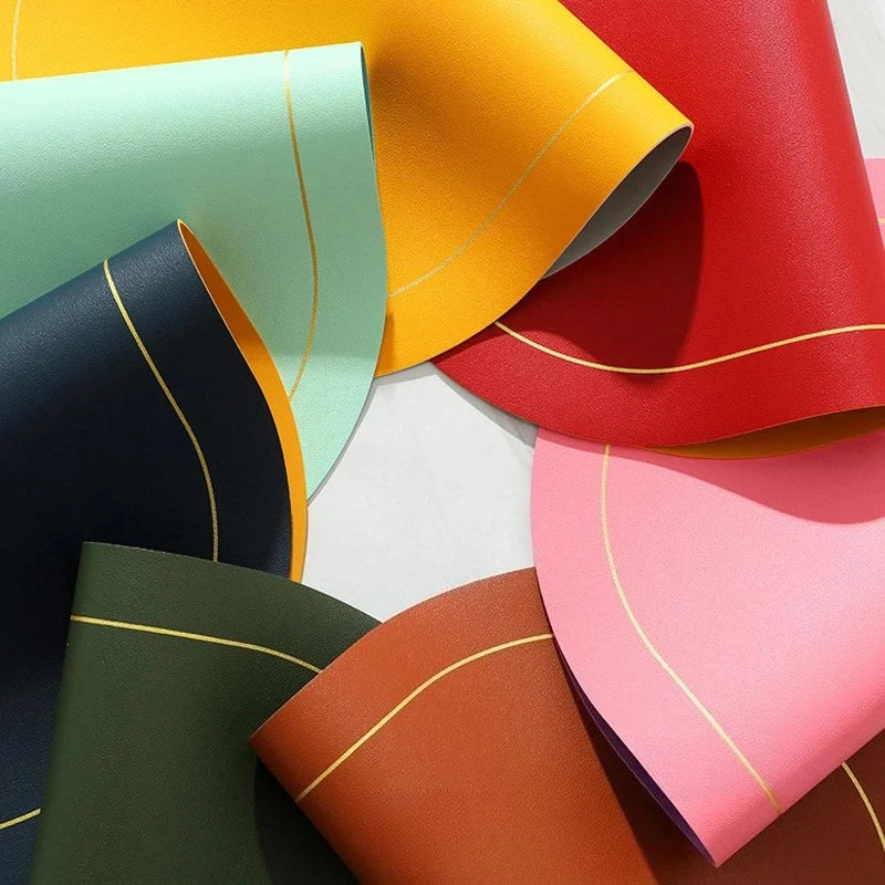 Faux Leather Placemats Double-Sided Color Oval Design Home Decor Kitchen Dining Table Placemats Heat Resistant pad Peaceful Pleasures Health and Wellness