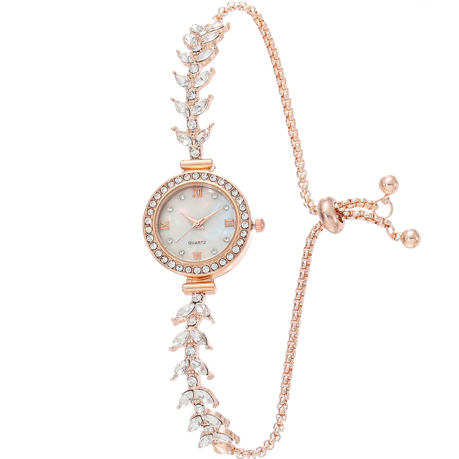 Mermaid Design Diamond Inlaid Bracelet Watch Women Adjustable Strap Quartz Wristwatch Faux Mother of Pearl Golden Ladies Watch Peaceful Pleasures Health and Wellness Rose gold