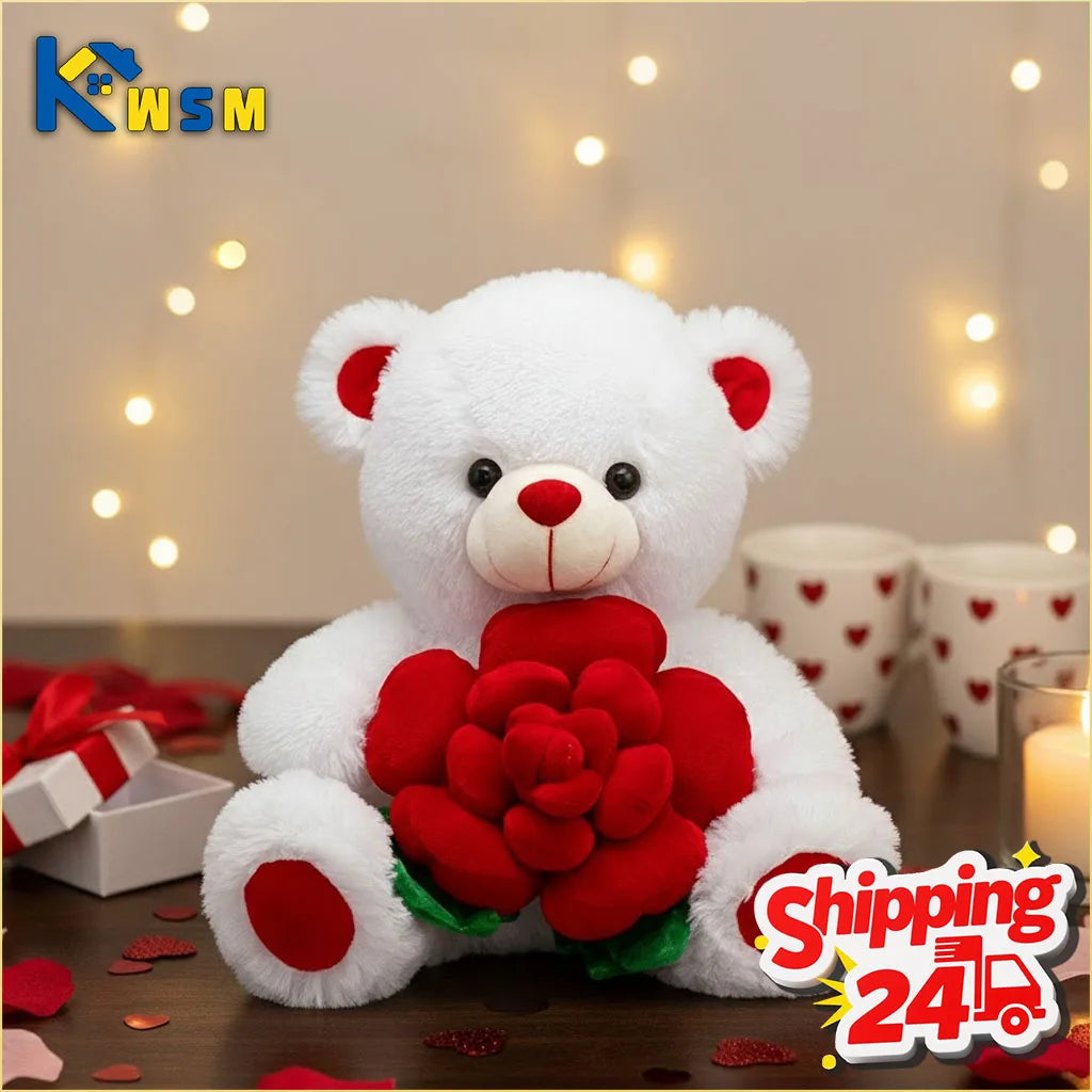 Bear Holding Rose Plush Toy – Romantic Stuffed Animal Gift