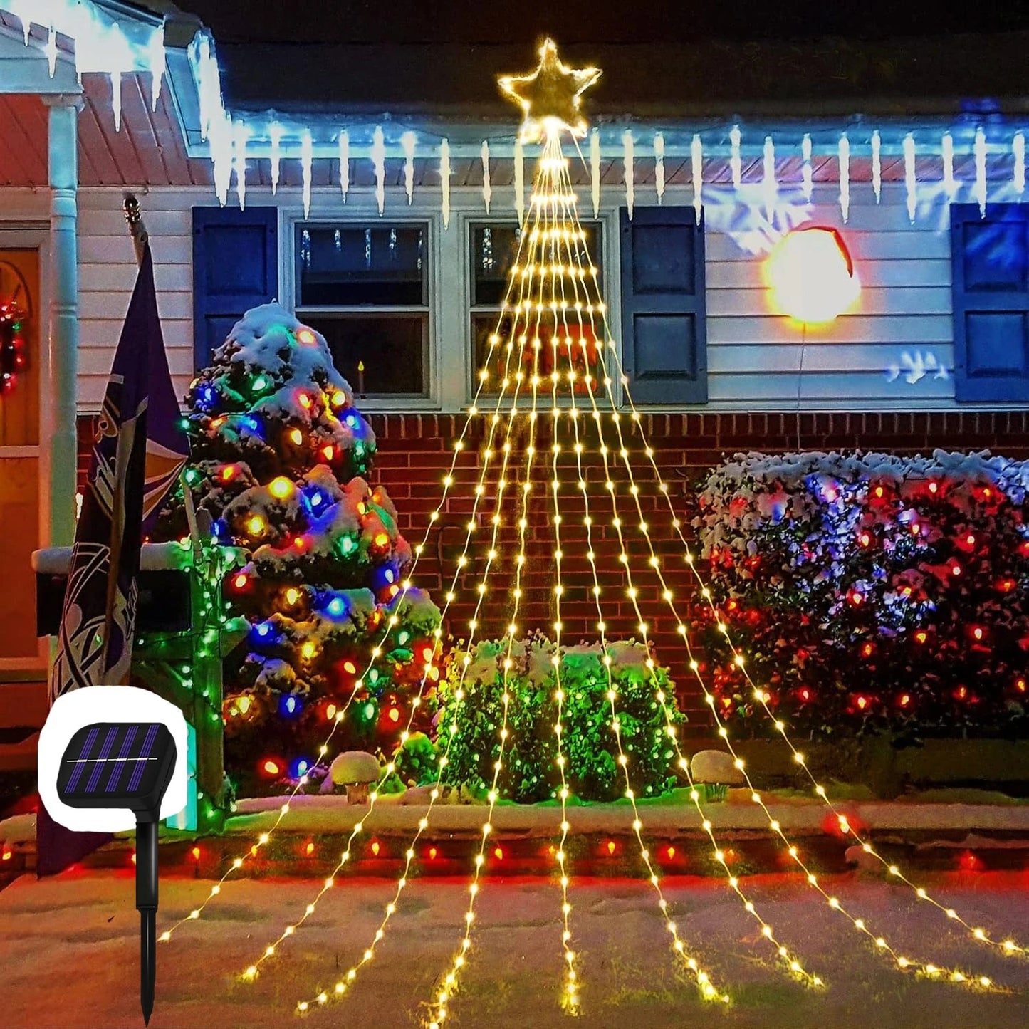 Solar Star Waterfall Fairy Lights 250 LED IP67 Outdoor & Xmas