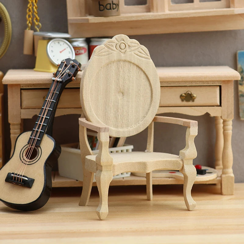 1:12 Miniature Wooden Armchair for Dollhouse Furniture Decor
