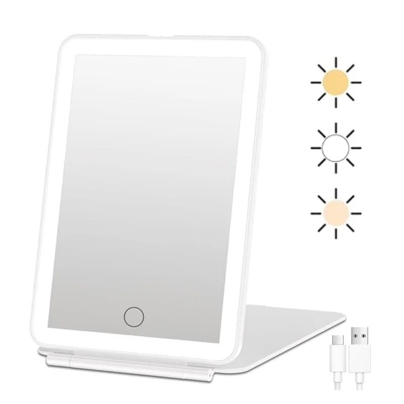 Rechargeable travel makeup mirror, portable lighted beauty mirror, 3 color lighting, dimmable touch screen, makeup vanity mirror Peaceful Pleasures Health and Wellness Ivory
