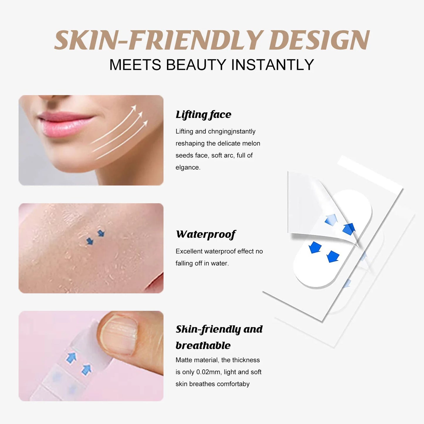 Invisible Face Lift Tape – V-Shape Neck, Eye & Chin Patches