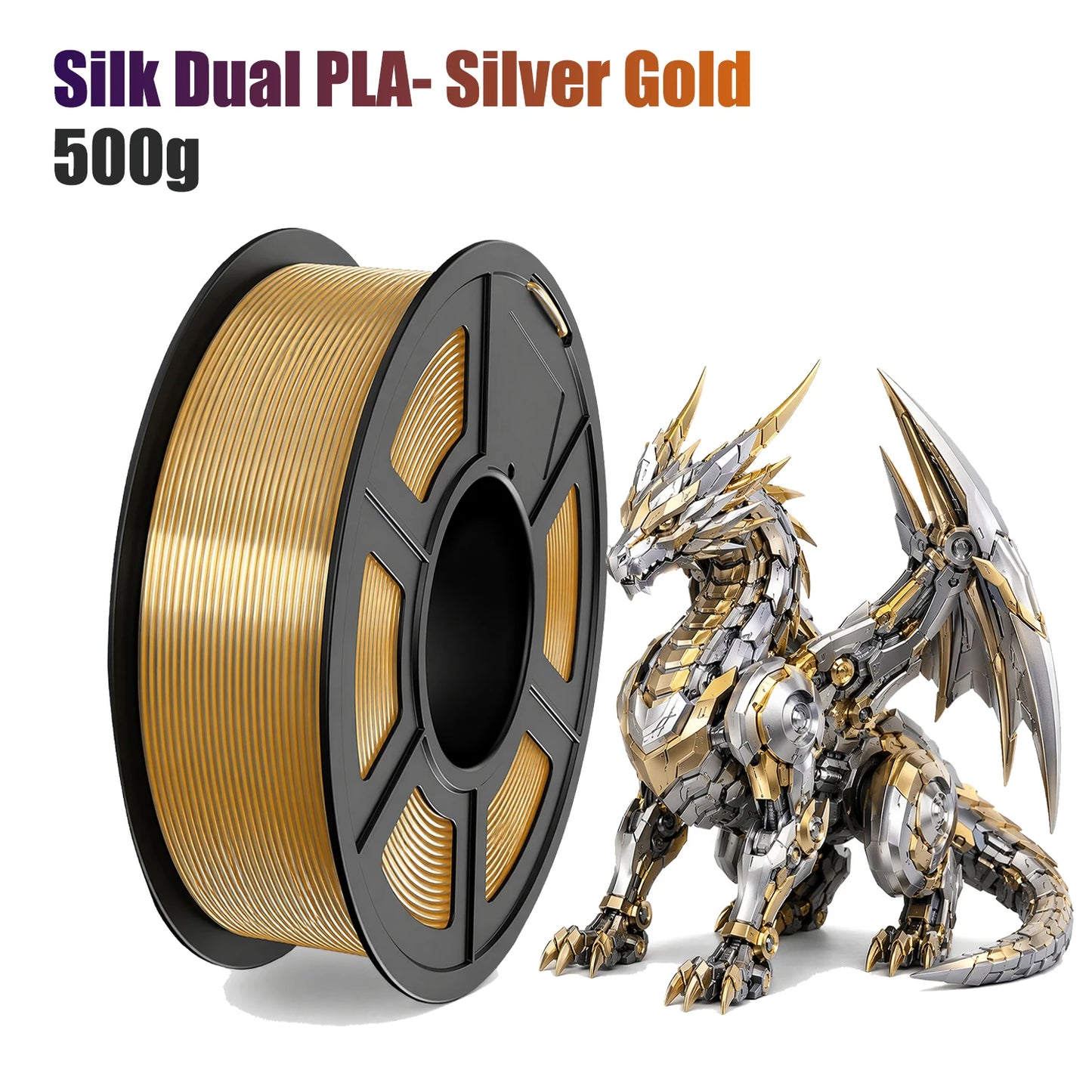 Dual Color Silk PLA Filament 1.75mm Silver Blue 250g | FDM