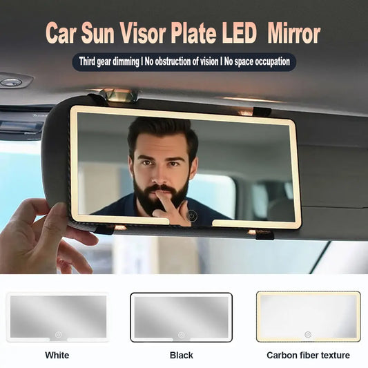 Car Sun Visor LED Vanity Mirror – HD Touch Dimming Rechargeable Car Vanity Mirror Oasis Select Carbon fiber texture