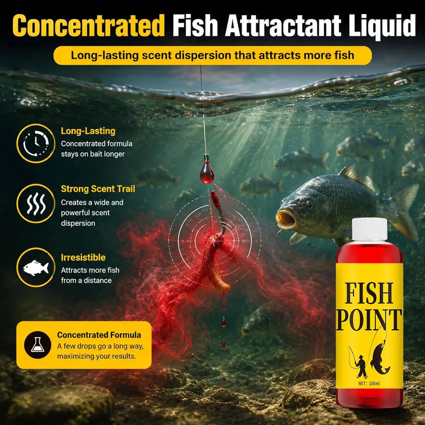 100ml Concentrated Fish Attractant – Bass, Carp & Trout Scent