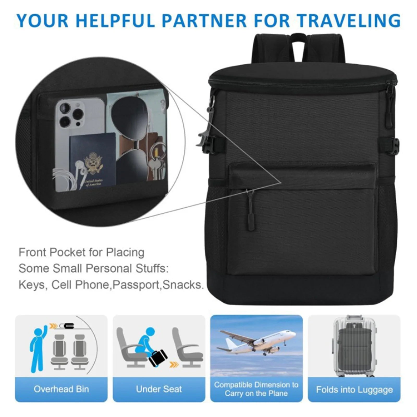 20L Insulated Cooler Backpack 33 Cans Capacity Leakproof for Camping Hiking Picnic Beach Travel with Comfortable Shoulder Straps Peaceful Pleasures Health and Wellness
