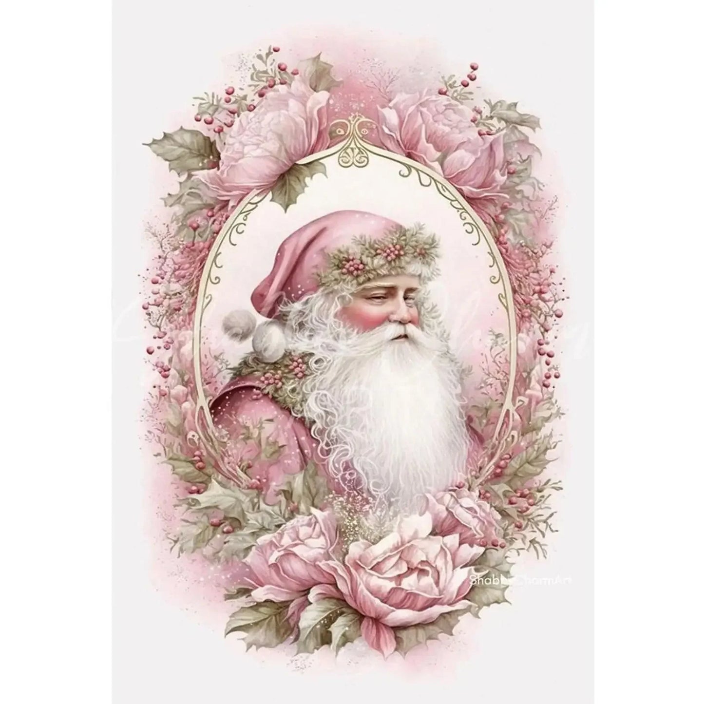 Full Embroidery cotton Thread 14CT Printed Pink Santa Cross Stitch 45x65cm Peaceful Pleasures Health and Wellness
