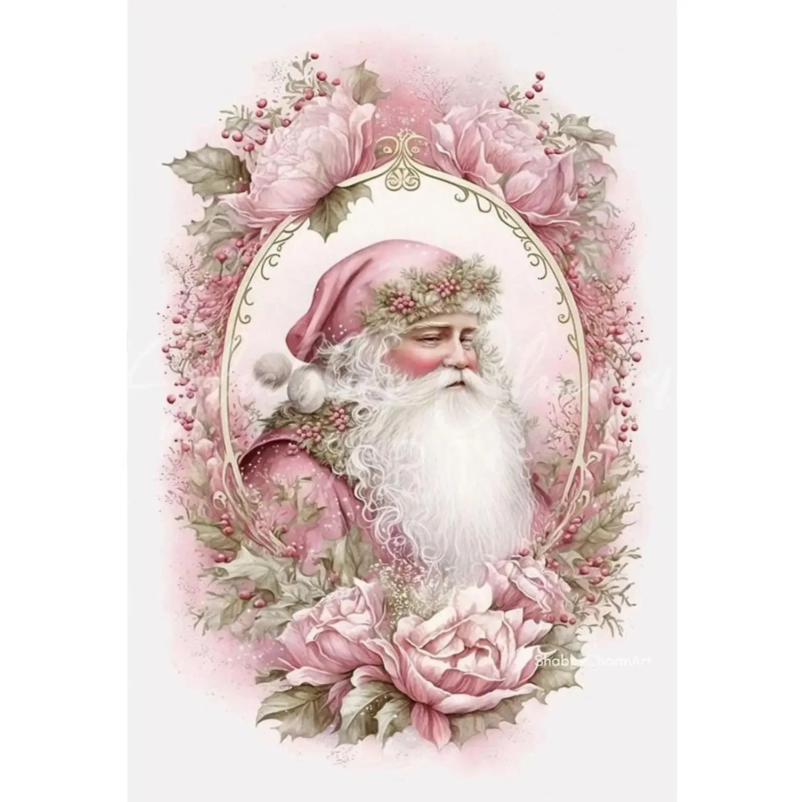 Full Embroidery cotton Thread 14CT Printed Pink Santa Cross Stitch 45x65cm Peaceful Pleasures Health and Wellness