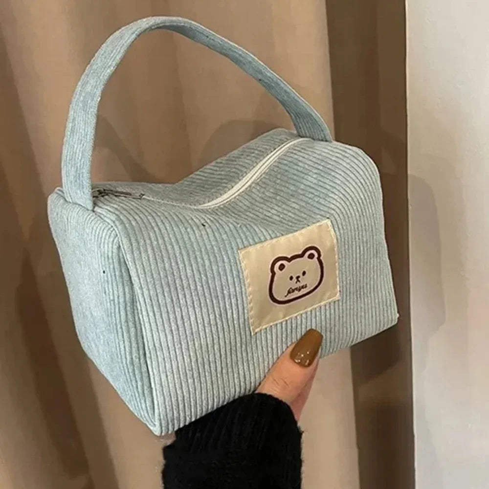 Women's Plush Corduroy Cosmetic Bag – Large Soft Handbag