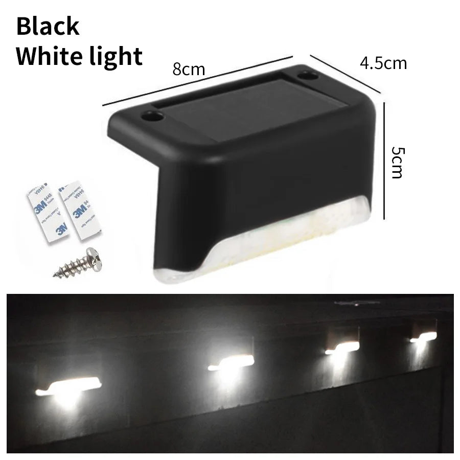 Solar Stairs Light Outdoor Waterproof Solar Powered Garden Lamps for Railing Deck Step Yard Patio Pathway Fence Light Peaceful Pleasures Health and Wellness black-cold white 1 Solar Stair Light