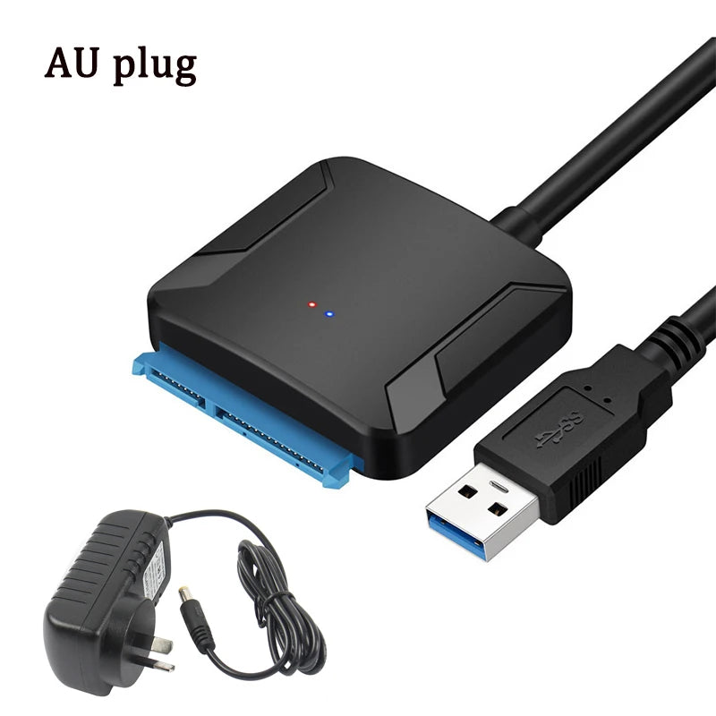 USB 3.0 to SATA Cable SATA III Hard Drive Adapter Converter for 2.5" 3.5" SSD HDD Hard Drive Disk with 12V/2A Power Adapter Peaceful Pleasures Health and Wellness AU Plug