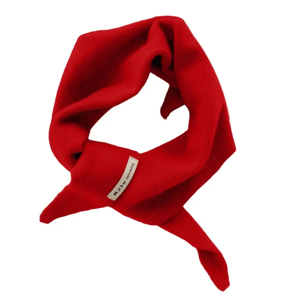 Korean Knit Triangle Scarf – Women's Warm Wool Neck Wrap Shawl Knitted Neck Scarf Peaceful Pleasures Health and Wellness Red One size