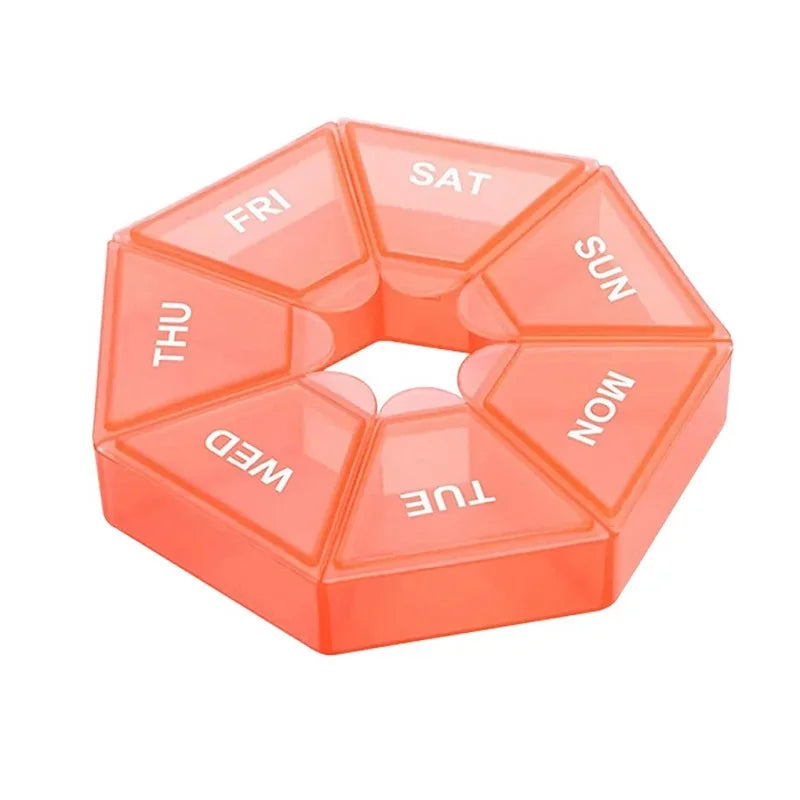 Weekly 7-day Pill Organizer Portable Travel Pill Box Multifunctional Small Medicine Case Black Peaceful Pleasures Health and Wellness Orange
