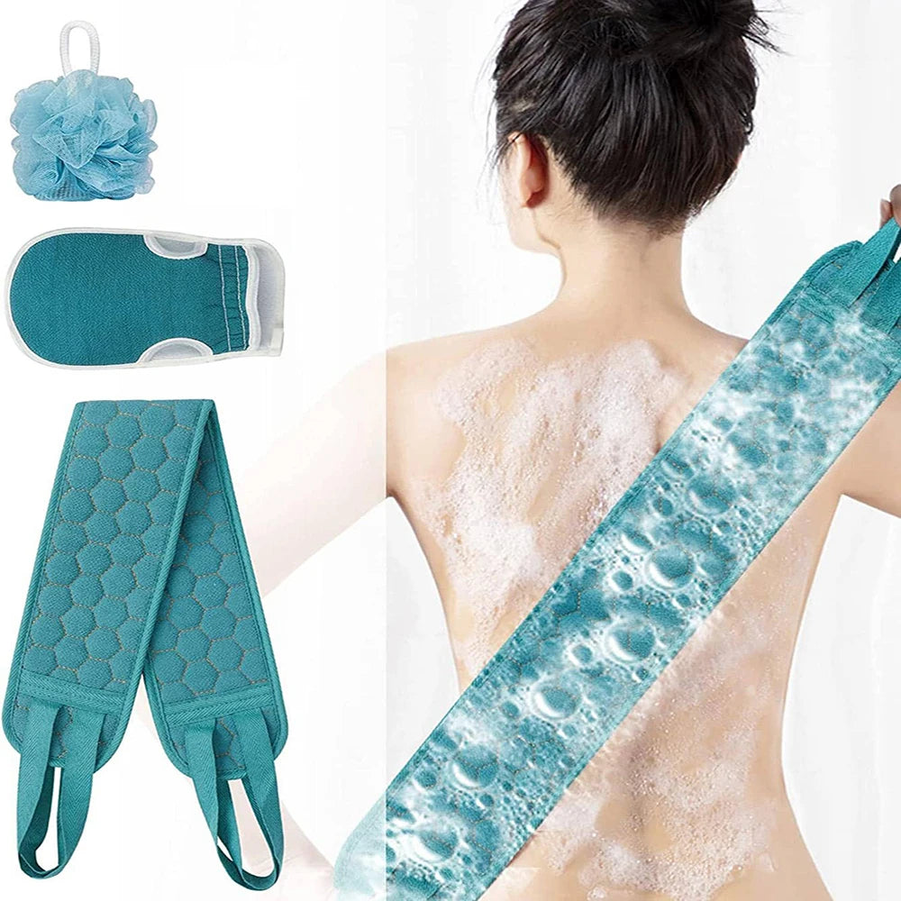 Exfoliating Body Scrubber Set – Back Scrubber, Glove & Loofah