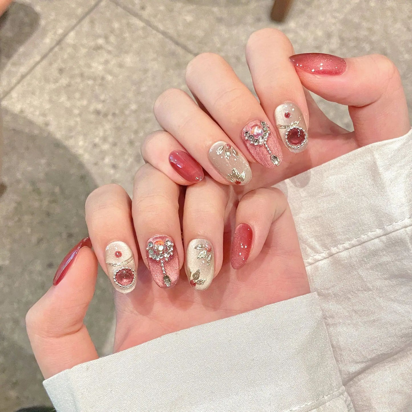 10pcs Pink Cat Eye Press On Nails – Handmade Full Cover Tips