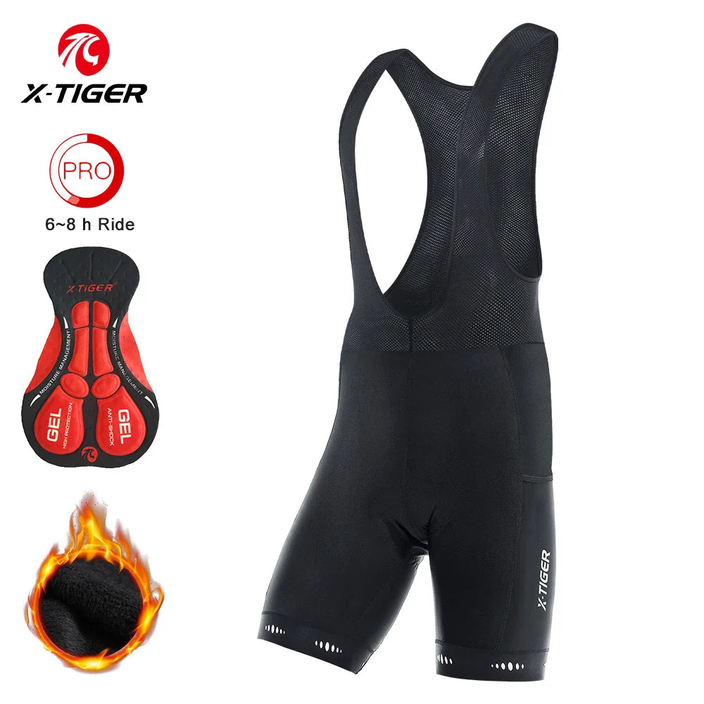 X-TIGER Men's Winter Thermal Cycling Bib Shorts – 5D Gel Pad