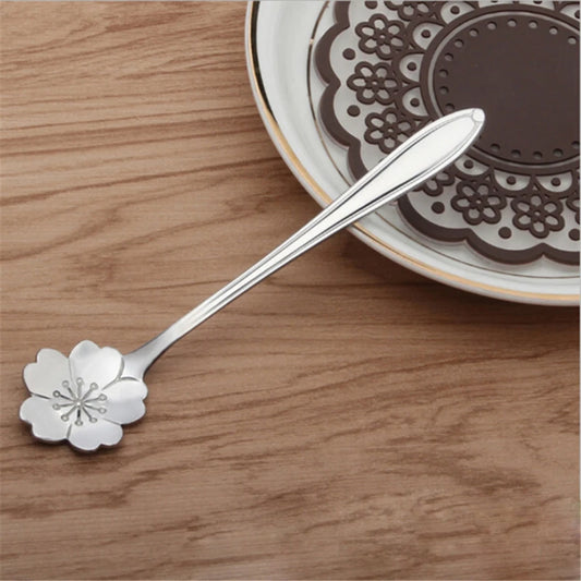 8Pcs/Set Flowers Design Gold Spoon Long Handle Dessert Tea Coffee Mixing Spoon Stainless Steel Vintage Teaspoons Drink Tableware Peaceful Pleasures Health and Wellness