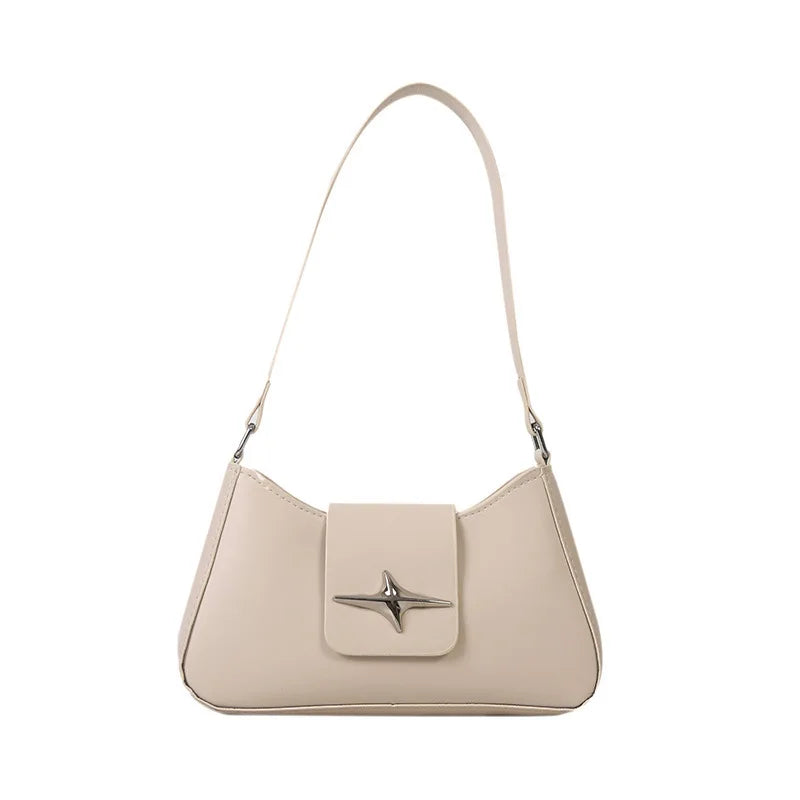 Four Pointed Star Solid Color Armpit Bag Women's Fashionable Texture Casual Shoulder Bag Summer Stylish Simple Small Square Bags Peaceful Pleasures Health and Wellness Beige