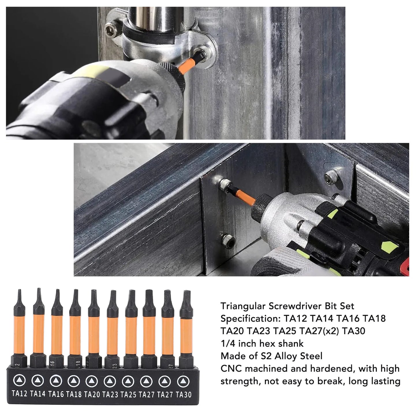 Triangular Drill Bit Set 1/4 Inch Hex Shank Triangular Screwdriver Bit 50mm Length High Strength with Storage Rack for Garage Peaceful Pleasures Health and Wellness