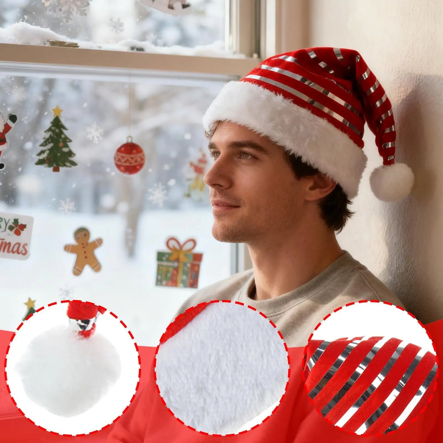 Striped Velvet Santa Hat | Unisex Christmas Hat for Adults & Kids