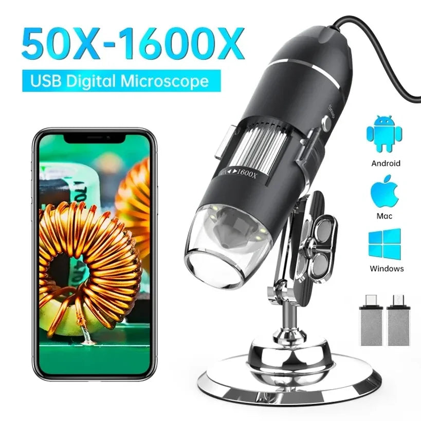 1600X USB Digital Microscope 1080P HD – 8 LEDs, PC & Android