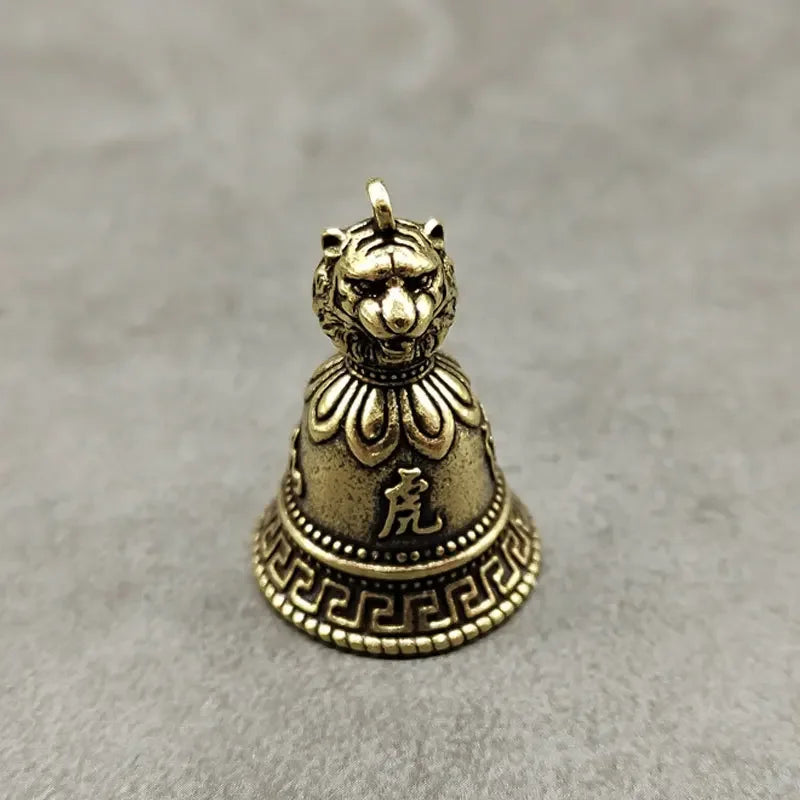 Brass Chinese 12 Zodiac Animals Heads Bell Keychain Pendants Jewelry Vintage Copper Feng Shui Car Key Chain Hanging Keyring Gift Peaceful Pleasures Health and Wellness tiger