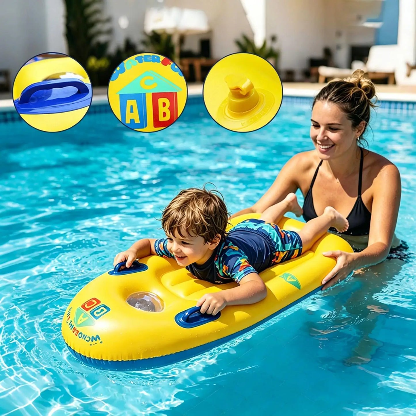 Inflatable Body Board with Handles PVC Blow Up Pool Float Swim Toy for Kids Beach Pool Garden Lake Summer Travel Peaceful Pleasures Health and Wellness
