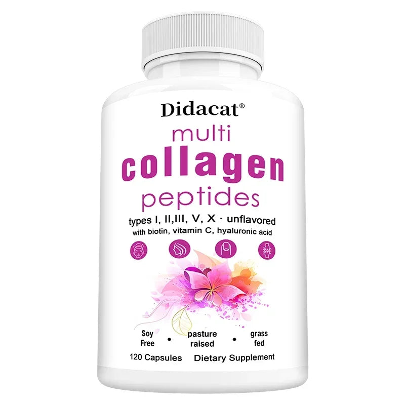 Multi-collagen Peptides - Anti-aging, Brightening Skin Tone, Firming Skin, Hair, Nail, Skin, and Joint Health Supplements Peaceful Pleasures Health and Wellness 120 count-1 bottle