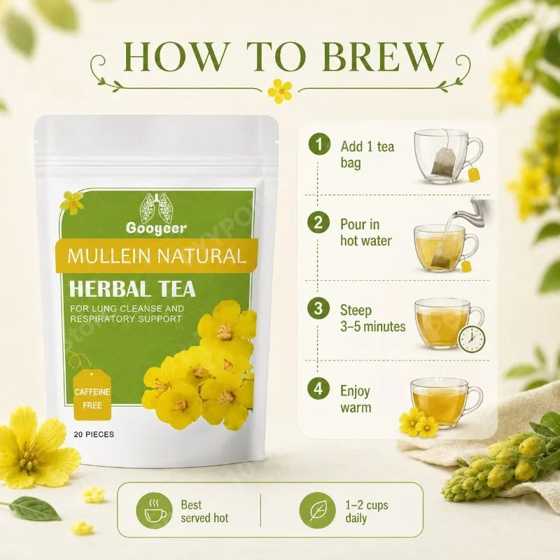 Mullein Herbal Tea – Caffeine-Free Citrus Floral Blend, 20 Bags