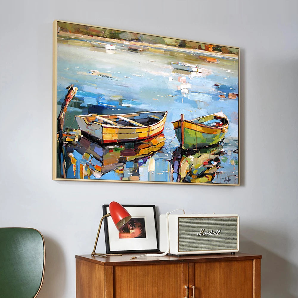 Retro Sailing Boat Canvas Wall Art | Abstract Sea Landscape Print