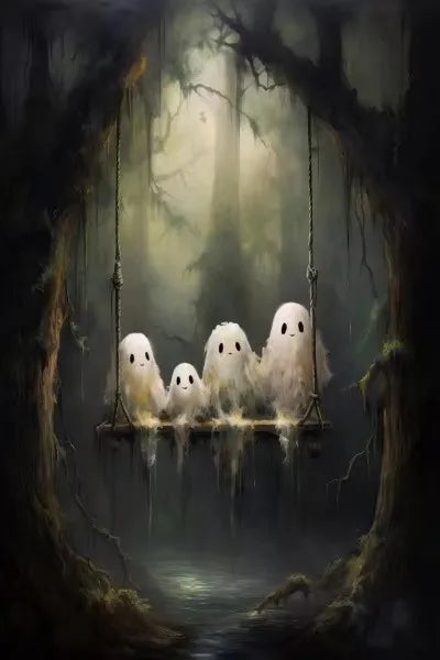 Halloween Cute Ghost Forest Canvas Poster | Wall Art Décor Canvas Wall Poster Peaceful Pleasures Health and Wellness ZLH5113 100x150cm No Frame