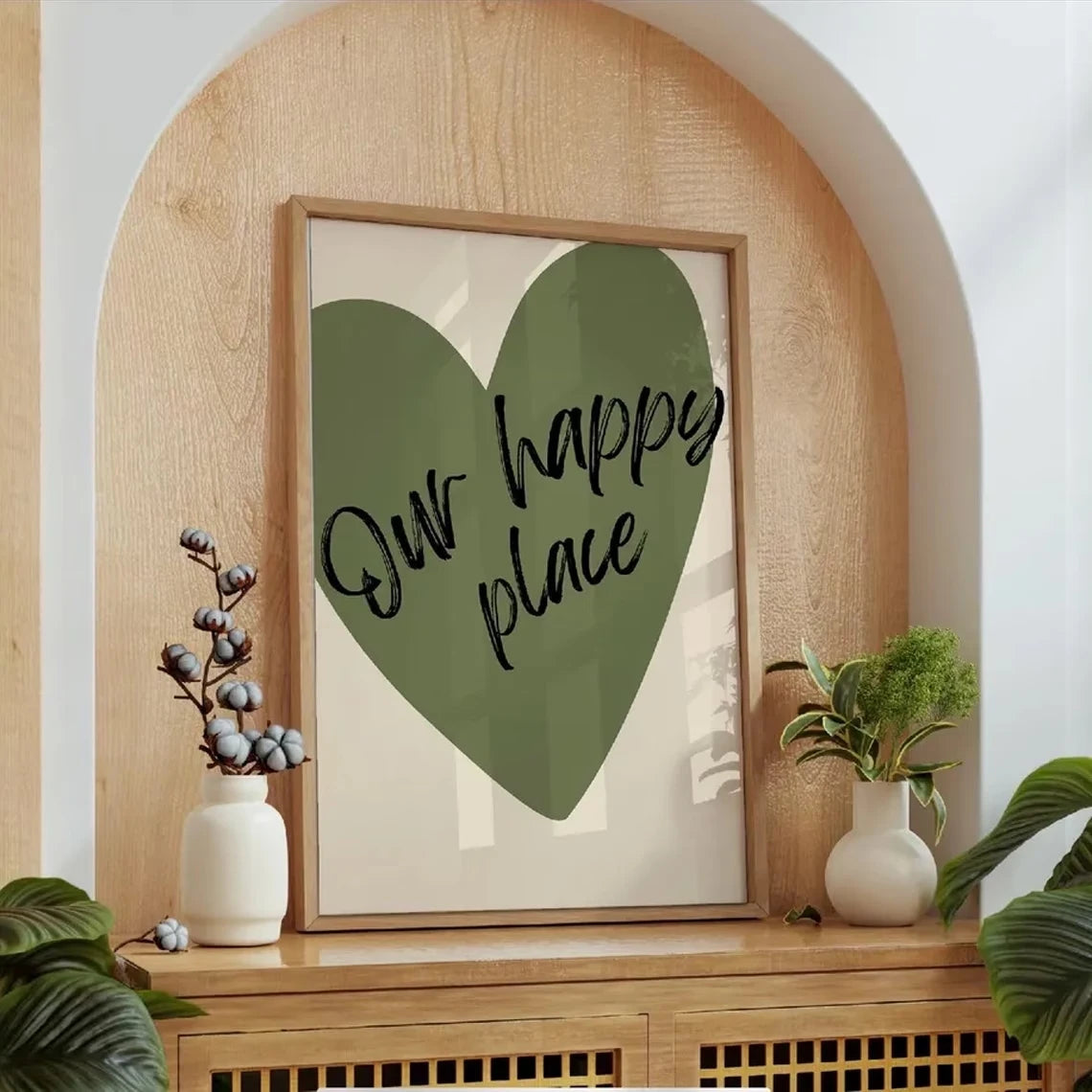 Modern,Retro Our Happy Place Is Green Quotes Wall Art Print Canvas Painting Poster Picture For Bedroom,Living Room Home Decor Peaceful Pleasures Health and Wellness