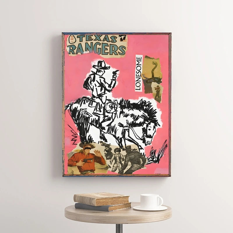 Western Cowboy Canvas Wall Art | Vintage Retro Poster Print