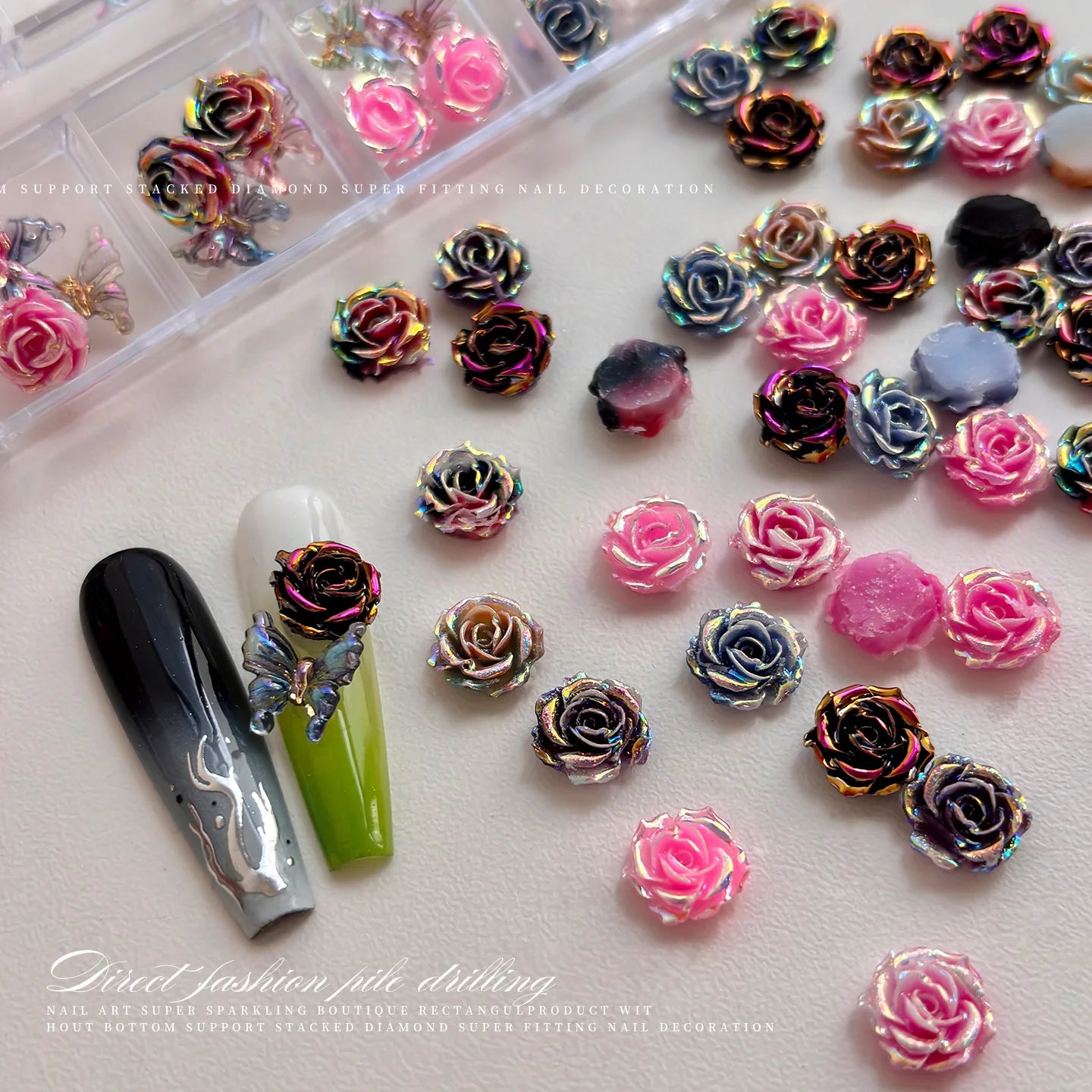 3D Resin Rose & Butterfly Nail Charms | Flat Back DIY Nail Art