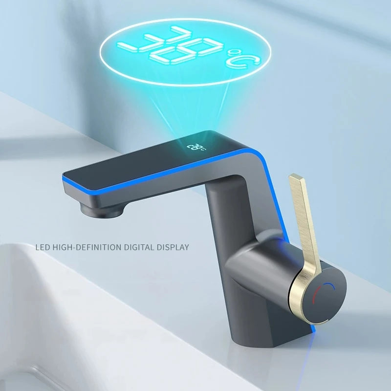 LED Temperature Display Basin Faucet | Single Hole Sink Mixer