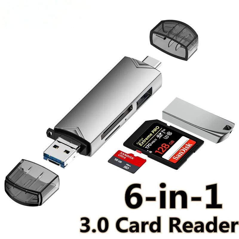 6 in 1 Otg Type C Card Reader USB 3.0 Micro Sd Mini Adapter TF USB Flash Drive Converter Mobile Phone Accessories Peaceful Pleasures Health and Wellness
