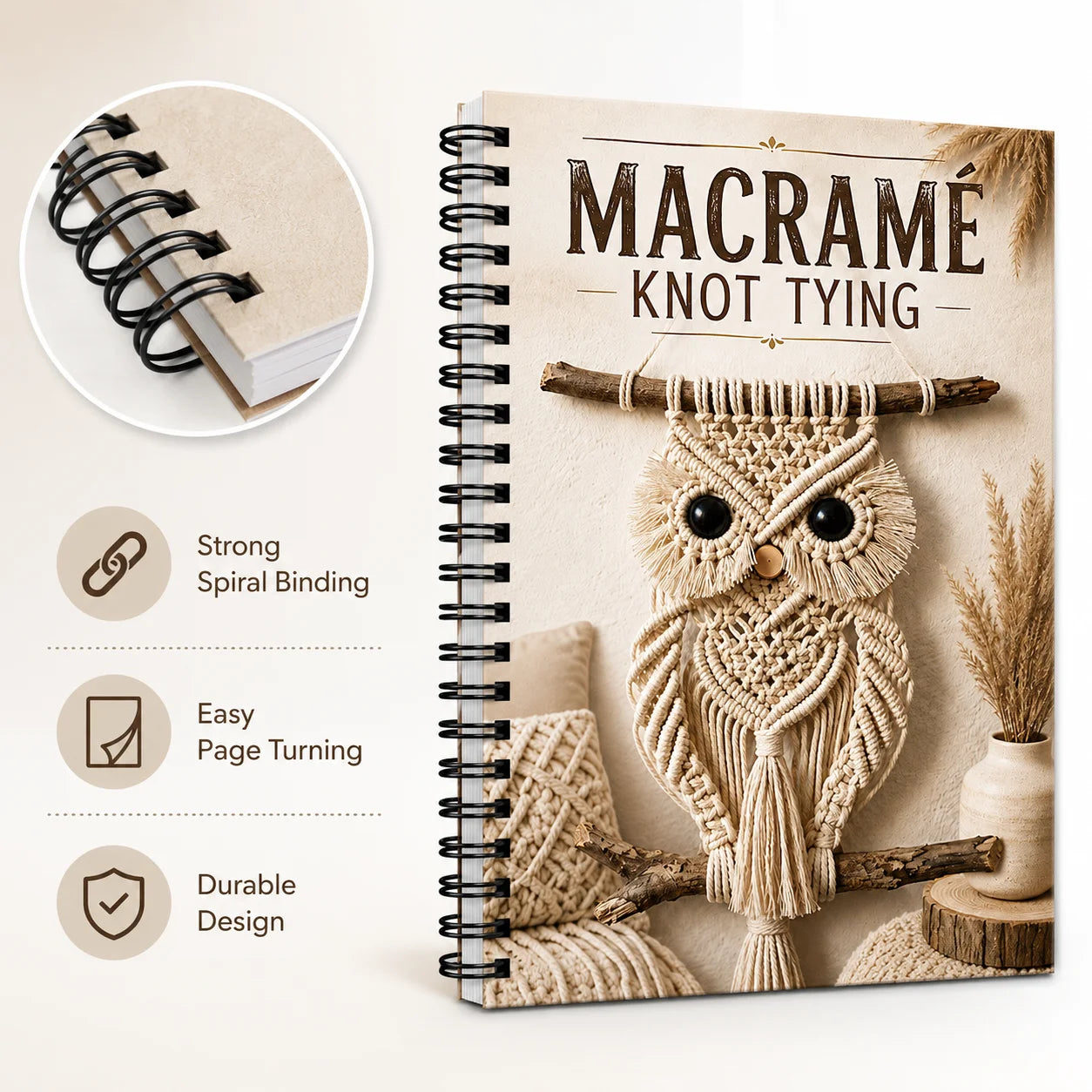 A5 Spiral Binding Manual Rope Weaving Guide Owl Wall Hanging DIY