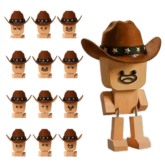 Wobbly Wooden Cowboy Figurine | Spring Shaking Dashboard Toy Novelty Desk Figurine Peaceful Pleasures Health and Wellness