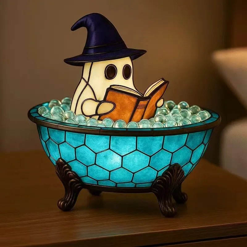 Cute Ghost Reading Book Halloween Night Light Lamp | Decor