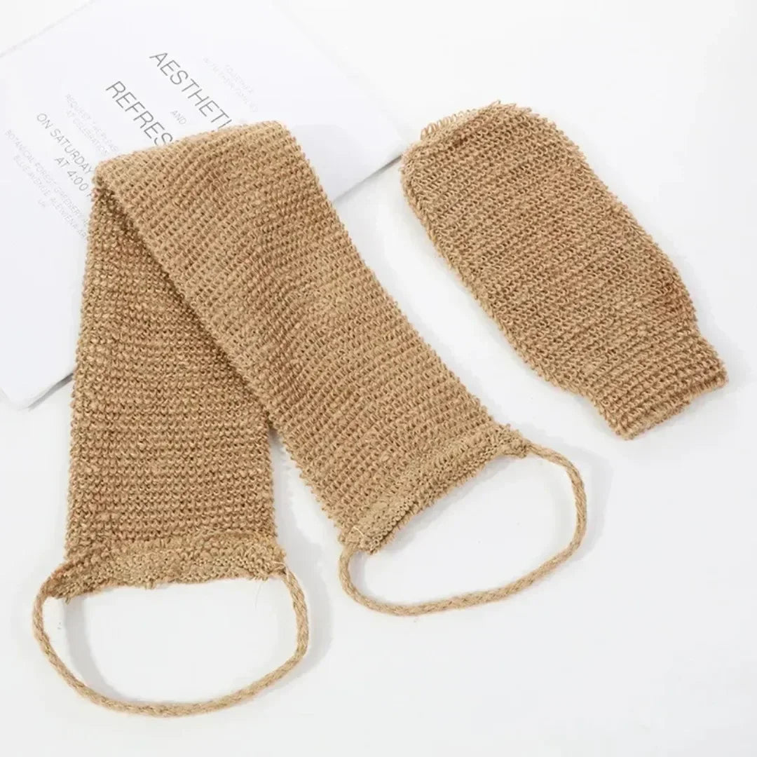 Hemp Jute Exfoliating Back Scrubber & Gloves Bath Set Exfoliating Bath Set Peaceful Pleasures Health and Wellness