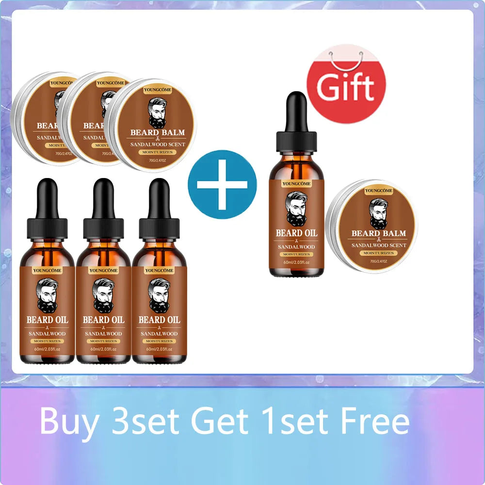 YOUNGCOME Beard Growth Oil & Sandalwood Balm | Argan Oil Kit